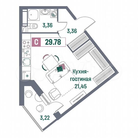 Квартира-студия, 29,8 м², 11/16 эт.
