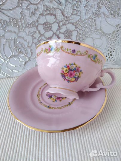 Чайная пара розовый фарфор Чехия Leander