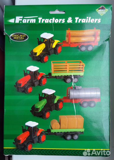 Diecast фермерские трактора с прицепами (4 шт.)