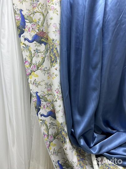 Шторы Павлины в сочетании с блэкаутом