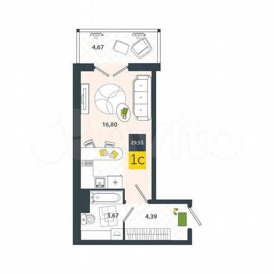 Квартира-студия, 29,5 м², 2/8 эт.