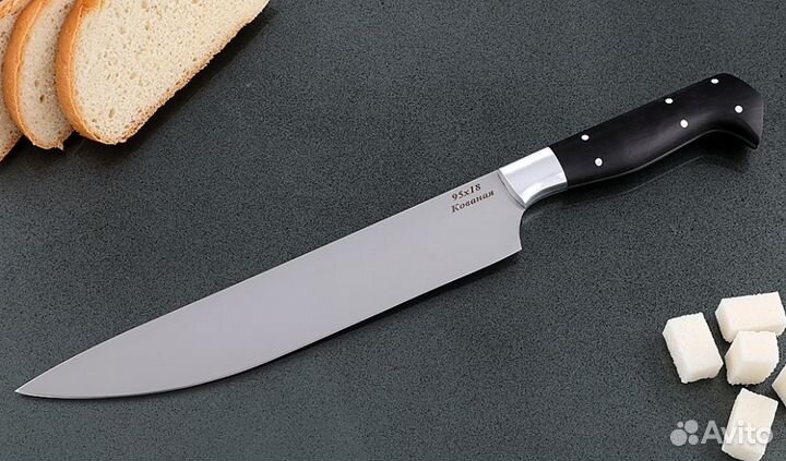 Нож Шеф №1 сталь 95Х18, рукоять черный граб с дюра