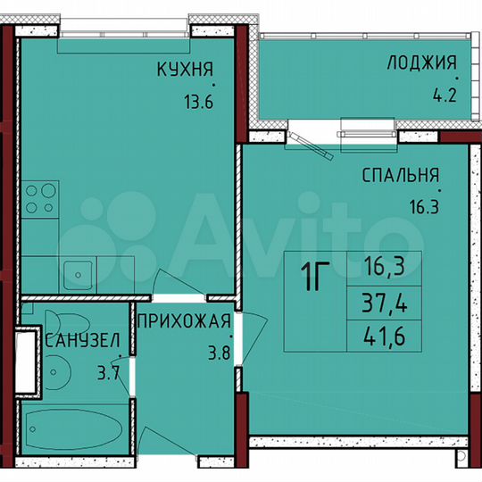 1-к. квартира, 41,6 м², 3/17 эт.