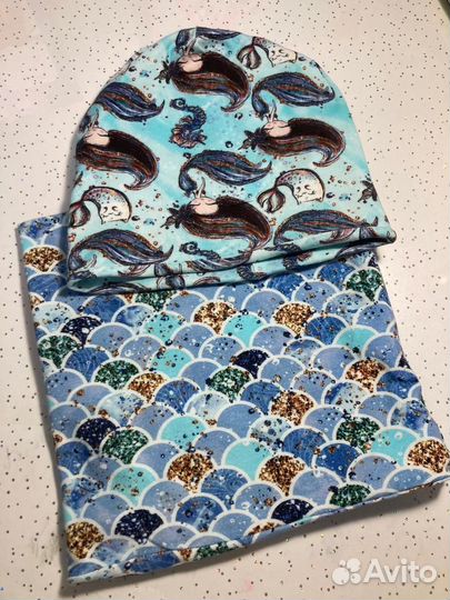 Шапка и снуд, двойная, хлопок