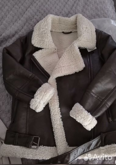 Дубленка женская зимняя авиатор коричневая