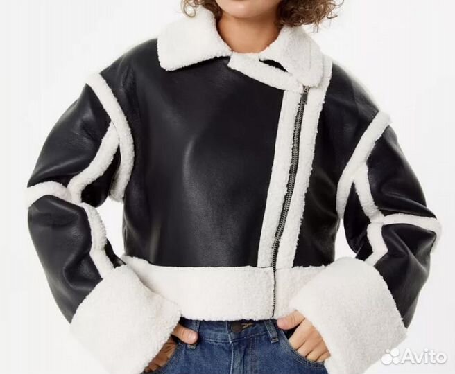 Дубленка женская зимняя авиатор короткая оверсайз