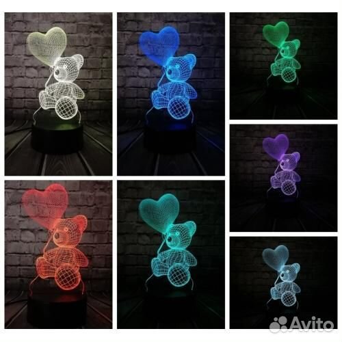 3D светильник Мишка с шариком в форме сердца