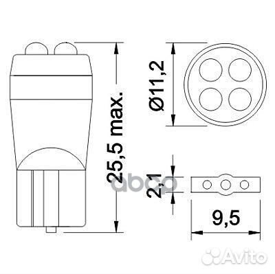 Лампа светодиодная W5W 12V 4LED монолит зел 129