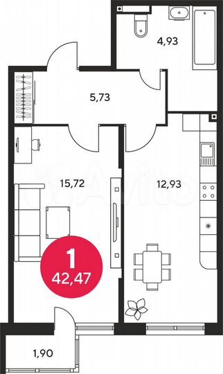 1-к. квартира, 43 м², 3/25 эт.