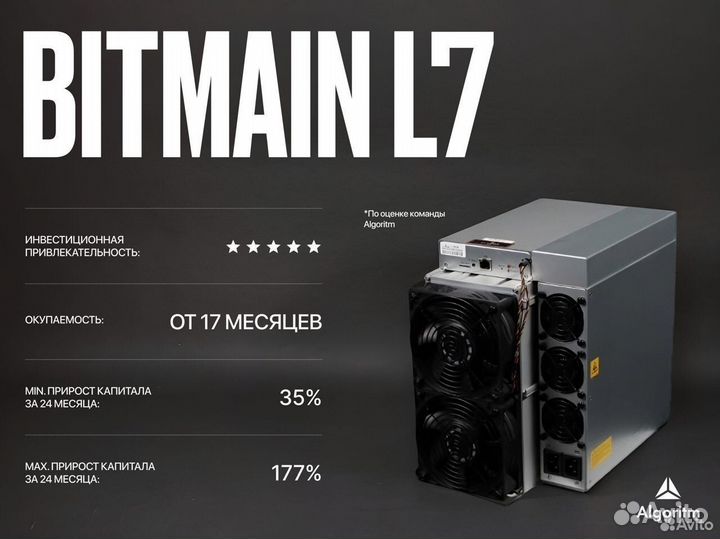 Asic майнер Bitmain L7 РФ гтд / 9050 мн/S