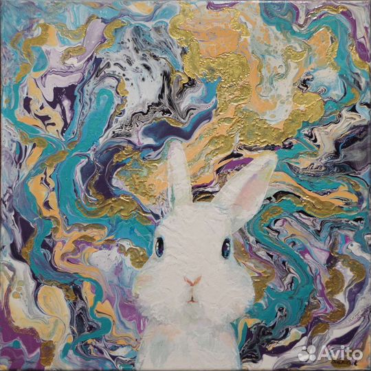 Кролик символ 2023 года картина акрилом