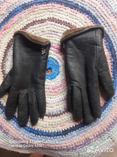 Перчатки зимние женские кожаные