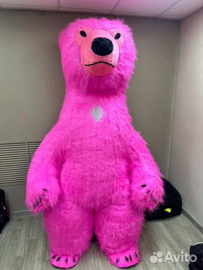 Надувной костюм медведя розовый, фуксия 2.6м