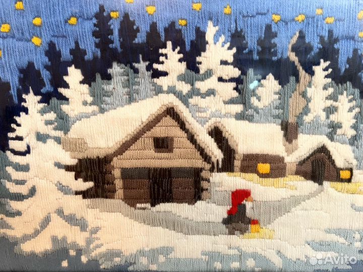 Картина из шерстяных нитей 55*40 см вышитая