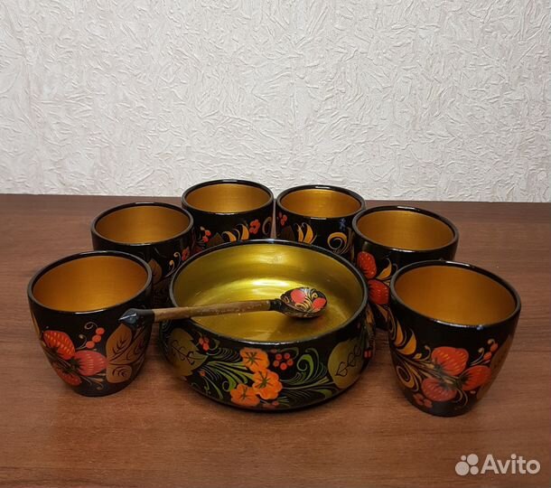 Стаканчики хохлома расписные деревянные набор