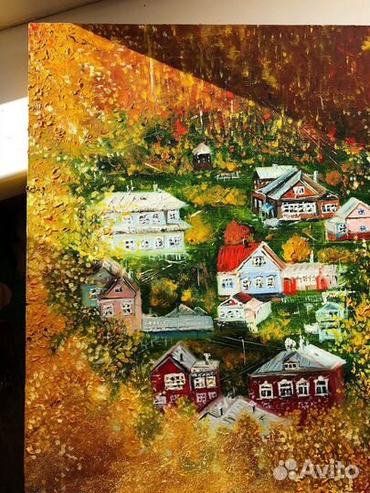 Картина маслом «Деревня. Плёс осенью»