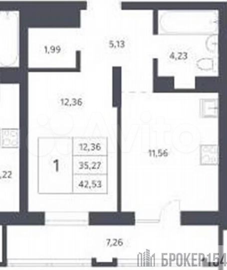 1-к. квартира, 35,3 м², 4/21 эт.