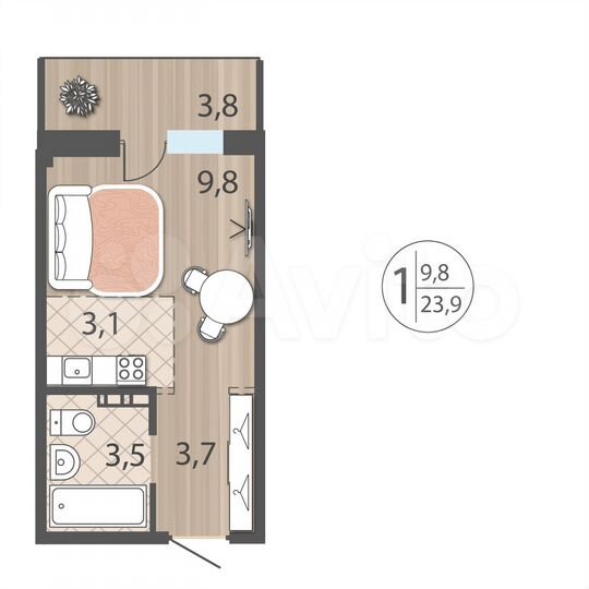 1-к. квартира, 36,3 м², 3/12 эт.