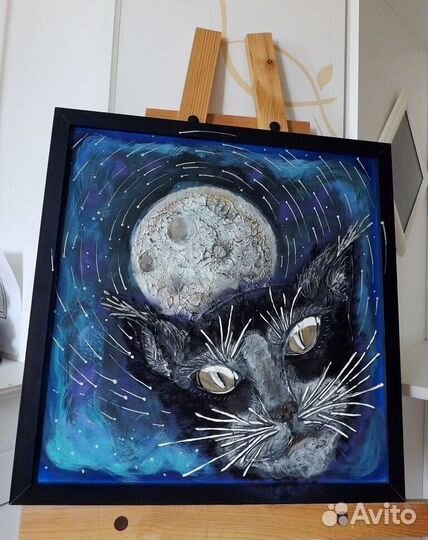 Картина, (кот и Луна), 3D-панно