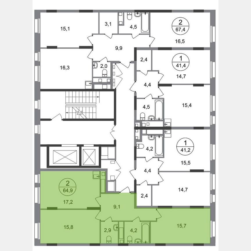 2-к. квартира, 64,9 м², 6/17 эт.
