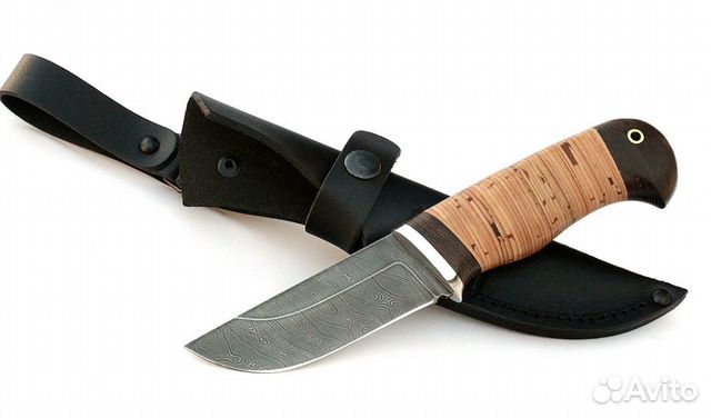 Нож Заяц сталь дамаск, рукоять береста