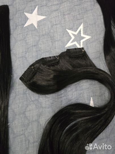 Волосы на заколках черные 70см