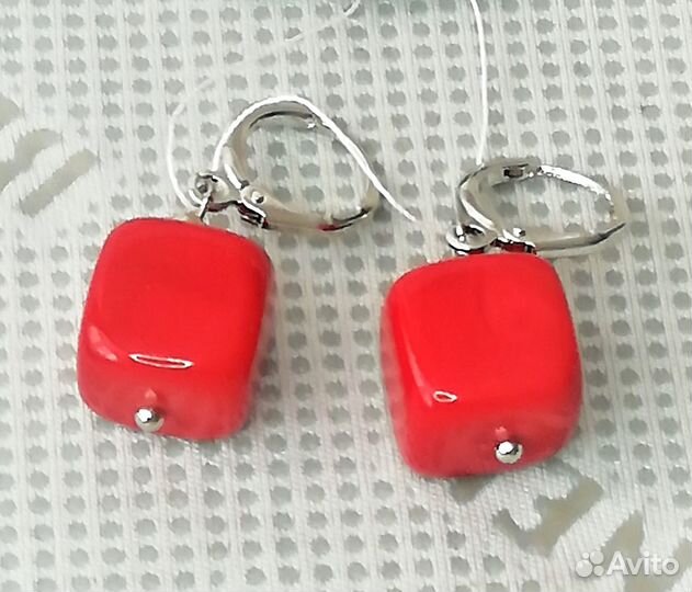 Серьги юв.сплав коралл, варисцит С522