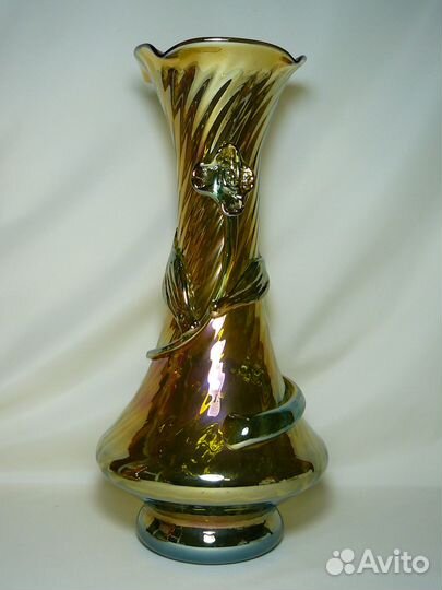 Ваза Красная и Зеркальная Орхидея. Стекло. СССР