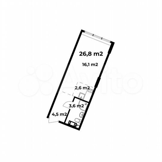 1-к. апартаменты, 26,8 м², 4/6 эт.