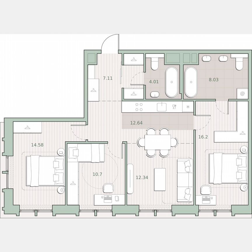 3-к. квартира, 85,6 м², 8/12 эт.