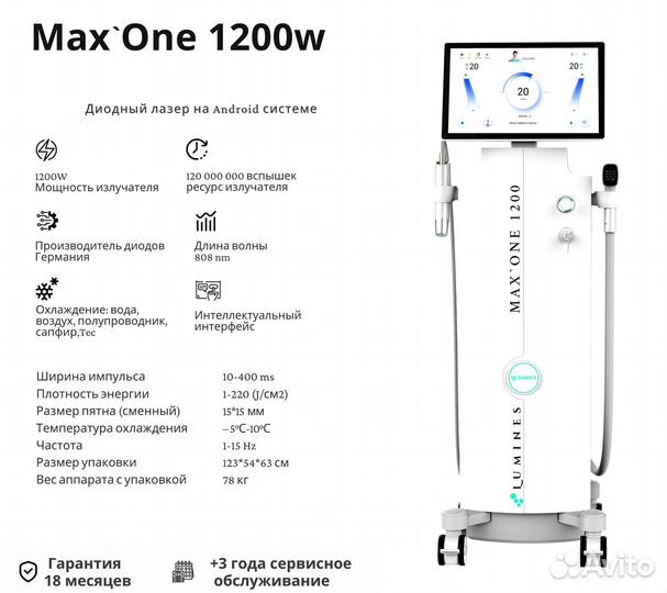 Диодный лазер для эпиляции люминес Max One 1200вт