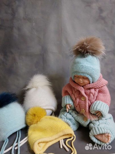 Шапочка вязанная двойная зимняя