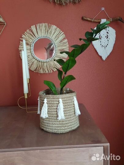 Корзина плетёная, кашпо из джута