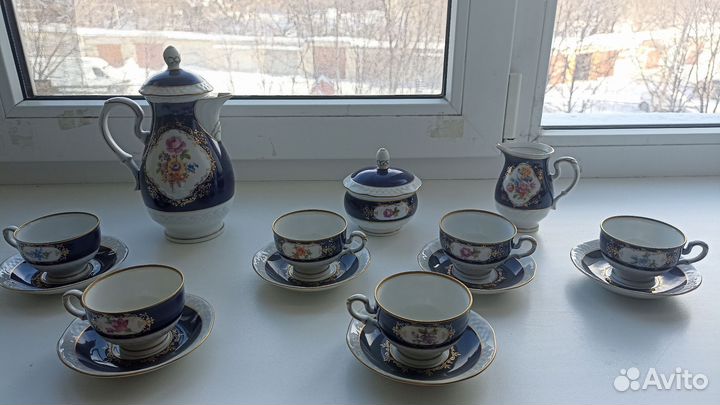 Кофейный сервиз Volkstedt Echt Kobalt, GDR
