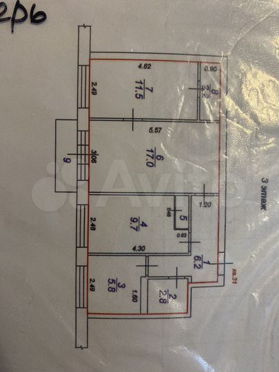 3-к. квартира, 56,1 м², 3/5 эт.