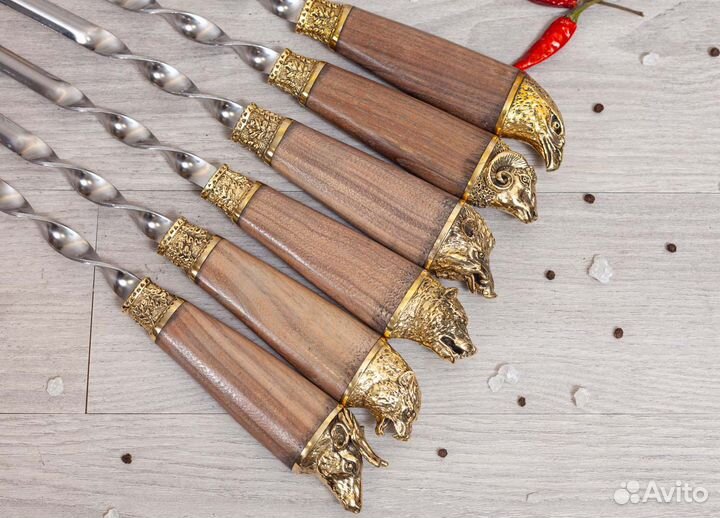 Шампуры - Разные звери Объемная дубовая ручка