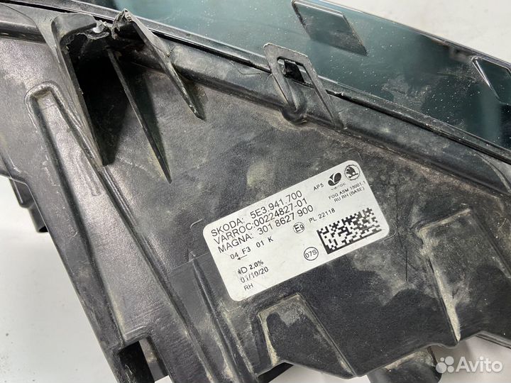 Фара противотуманная skoda octavia а8 правый