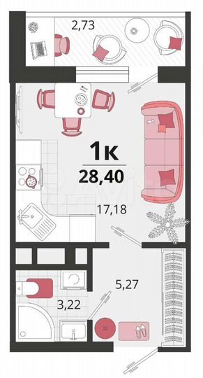 Квартира-студия, 28,4 м², 17/19 эт.