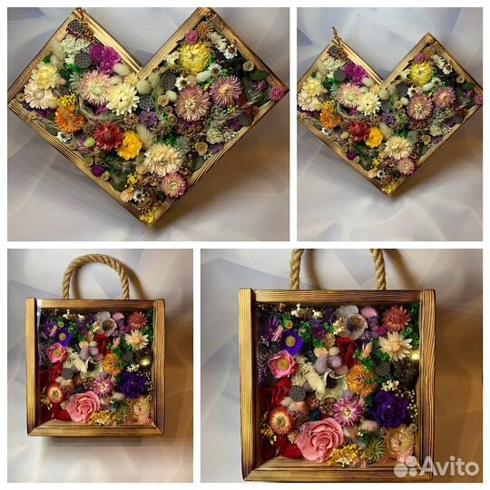 Панно с сухоцветами и стабилизированными цветами