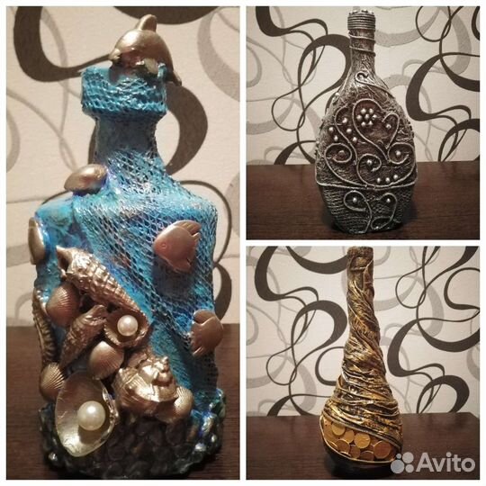 Декоративные бутылки и ваза