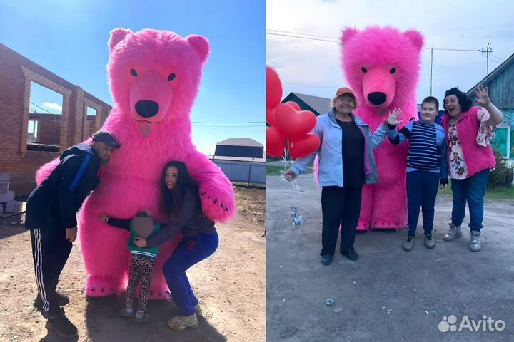 Ростовая кукла розовый медведь. Аниматоры