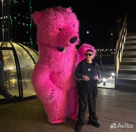 Аниматор Белый Розовый мишка Ростовая кукла