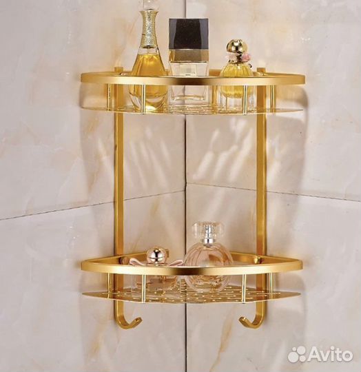 Угловая полка для ванной золото