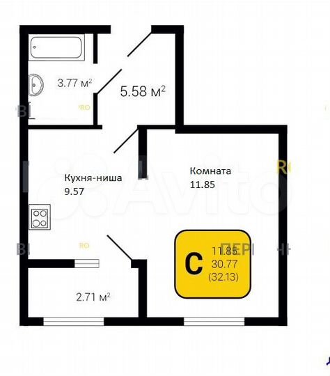 Квартира-студия, 32,1 м², 3/17 эт.