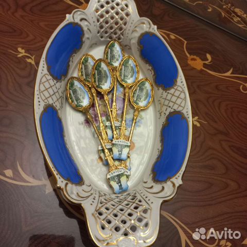 Антикварные чайные ложки с эмалью