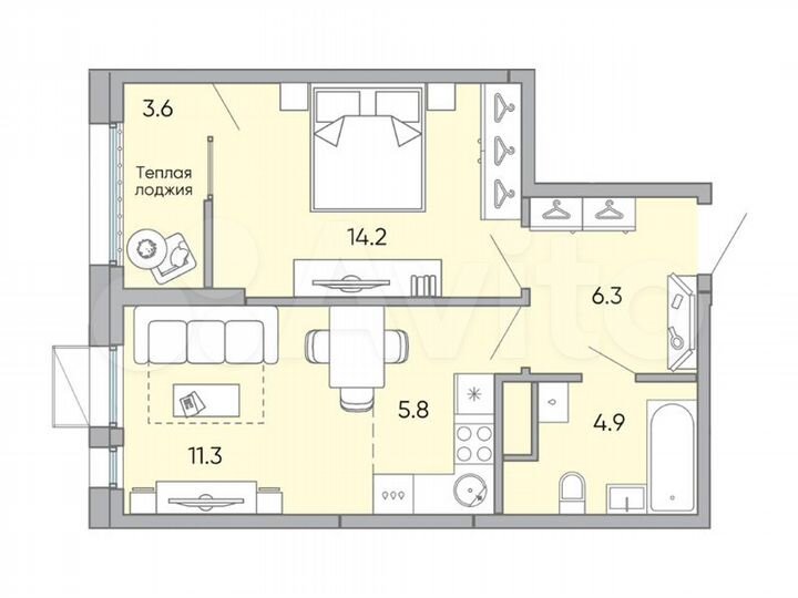 2-к. квартира, 46,1 м², 13/18 эт.