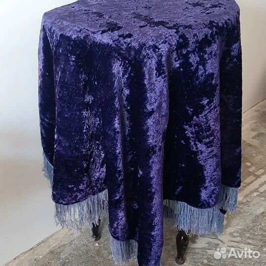 Скатерть синий плюш старинная