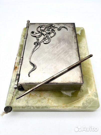 Блокнот с ручкой серебро 84 проба в родной коробке