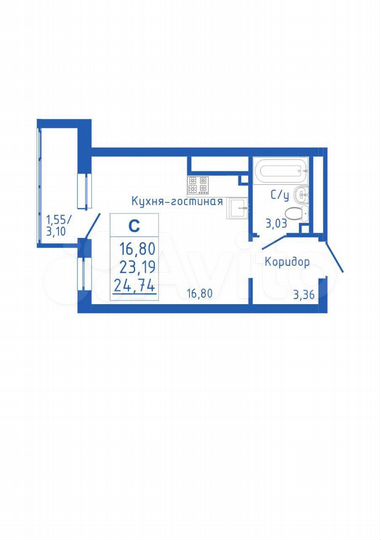 Квартира-студия, 24,7 м², 15/25 эт.