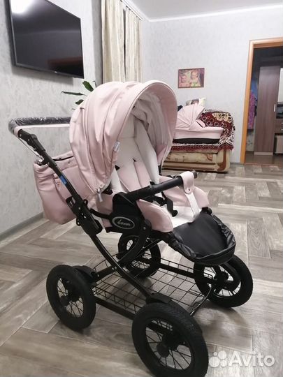 Коляска 2 в 1 aroteam cocoline светло-розовая кожа